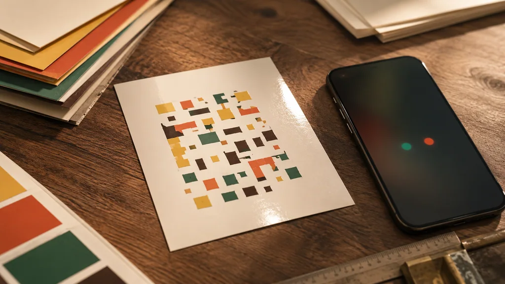 Scan troubleshooting desk with indicator dots and a mosaic proof card