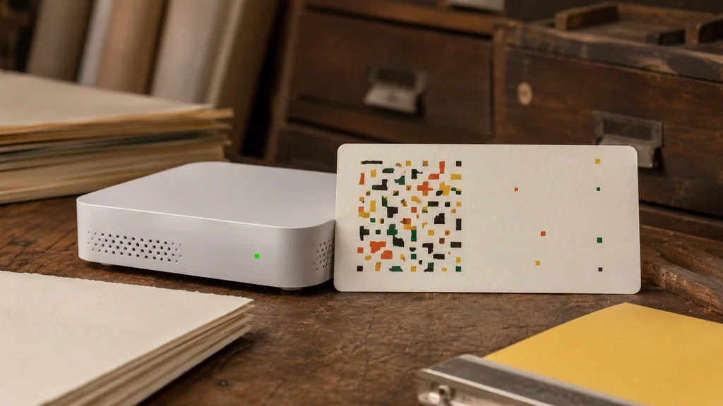 Router and blank guest-access card with sparse mosaic marks